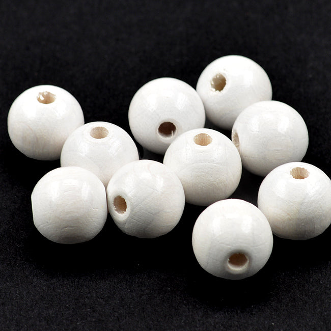 Wooden beads, 12mm, white, 35pcs