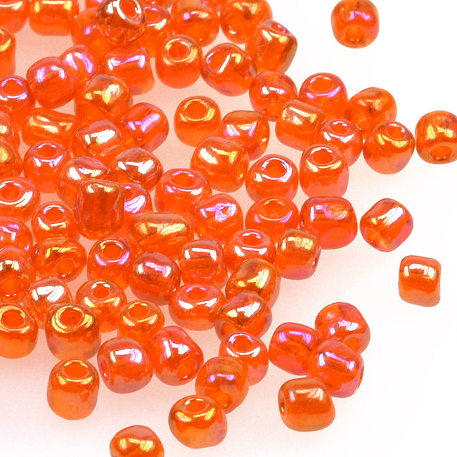 Seed Beads, 4mm, transparent-rainbow orange, 30g