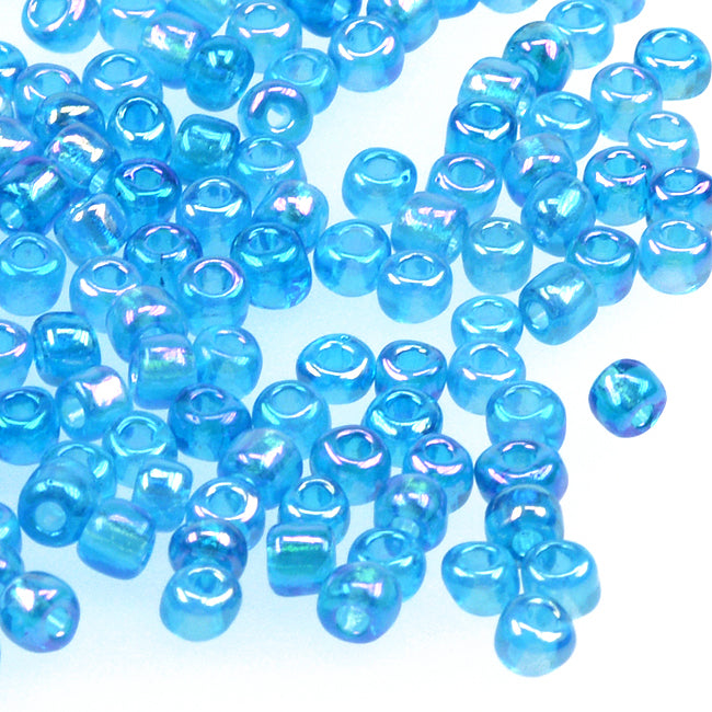 Seed Beads, 4mm, transparent-rainbow ljusblå, 30g