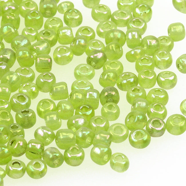 Seed Beads, 4mm, transparent-rainbow ljusgrön, 30g
