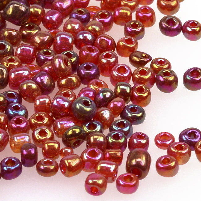 Seed Beads, 4mm, transparent-rainbow maroon red, 30g