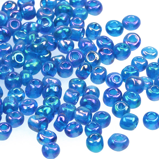 Seed Beads, 4mm, transparent-rainbow blå, 30g