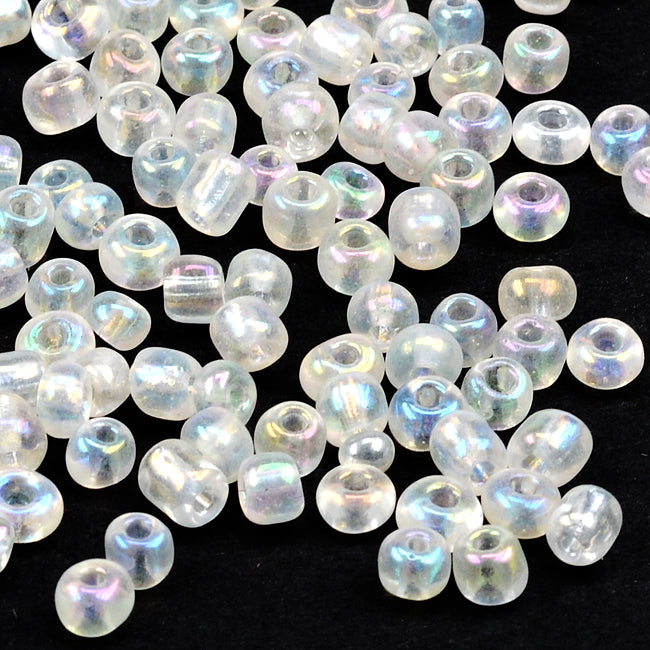 Seed Beads, 4mm, transparent-rainbow klar, 30g