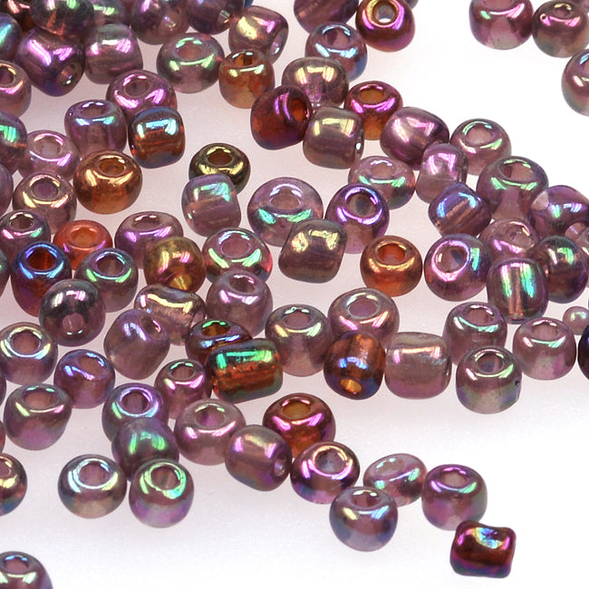 Seed Beads, 4mm, transparent-rainbow plommon, 30g