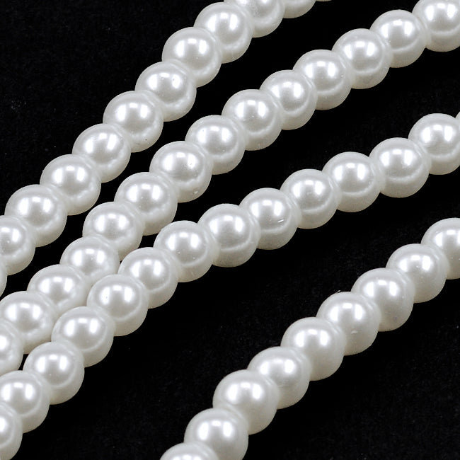 Waxed glass beads, white, 4mm
