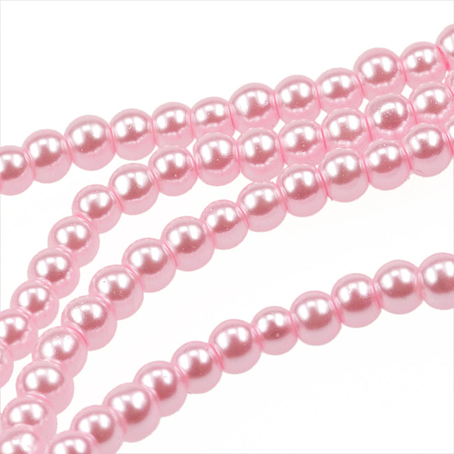 Waxed glass beads, light pink, 4mm