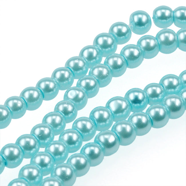 Waxed glass beads, light blue, 4mm