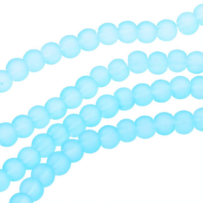 Frosted glass beads, light blue, 4mm