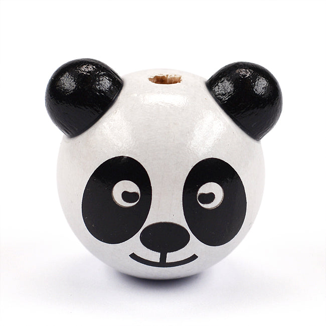 Round motif bead in wood, panda 