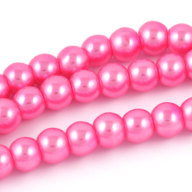 Waxed glass beads, candy pink, 6mm