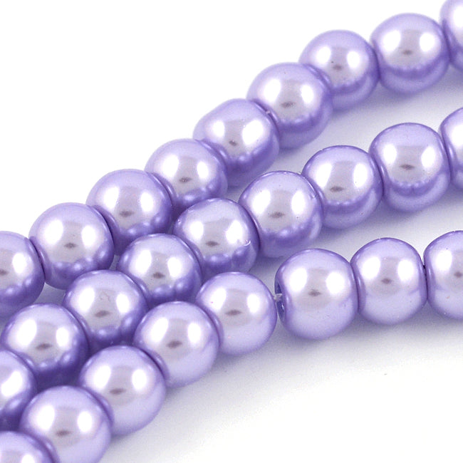 Waxed glass beads, lavender, 6mm