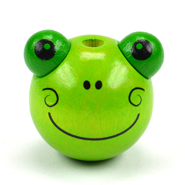 Round motif bead in wood, frog 
