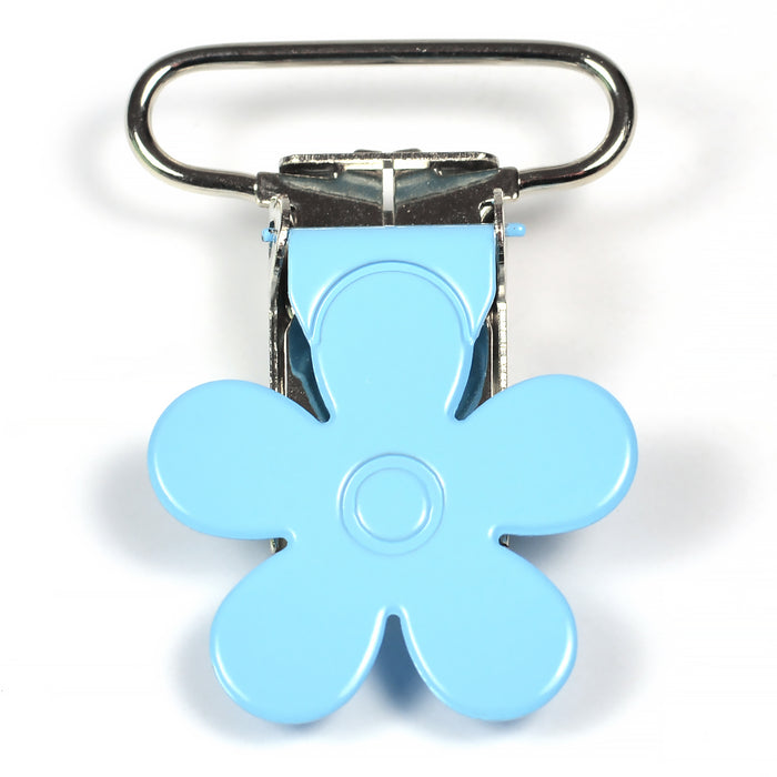 Metal clip, flower, light blue
