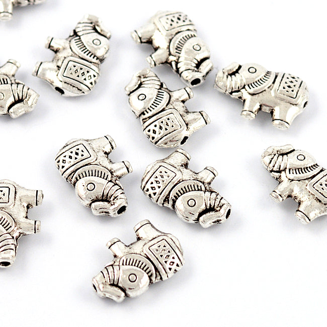Metal beads, elephants, antique silver, 13x9mm, 10pcs