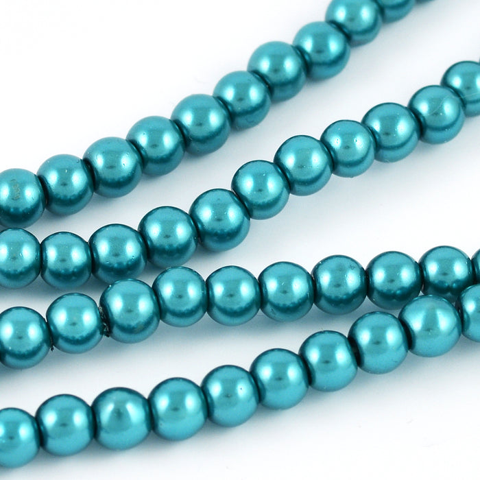 Waxed glass beads, turquoise, 4mm