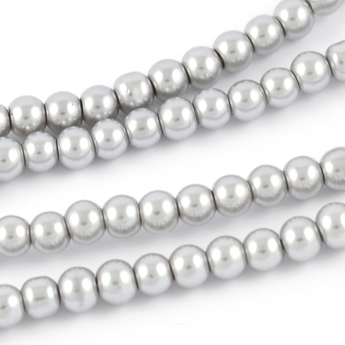 Waxed glass beads, silver grey, 4mm