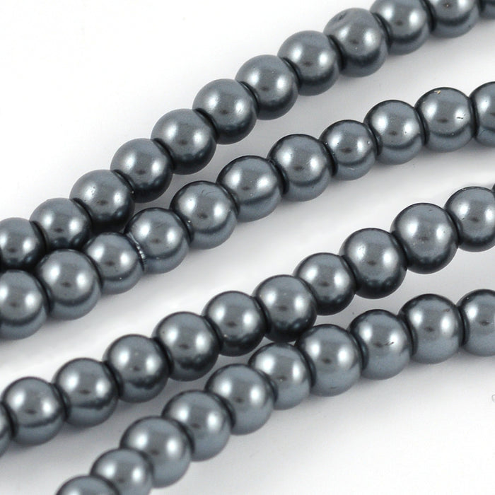 Waxed glass beads, titanium grey, 4mm
