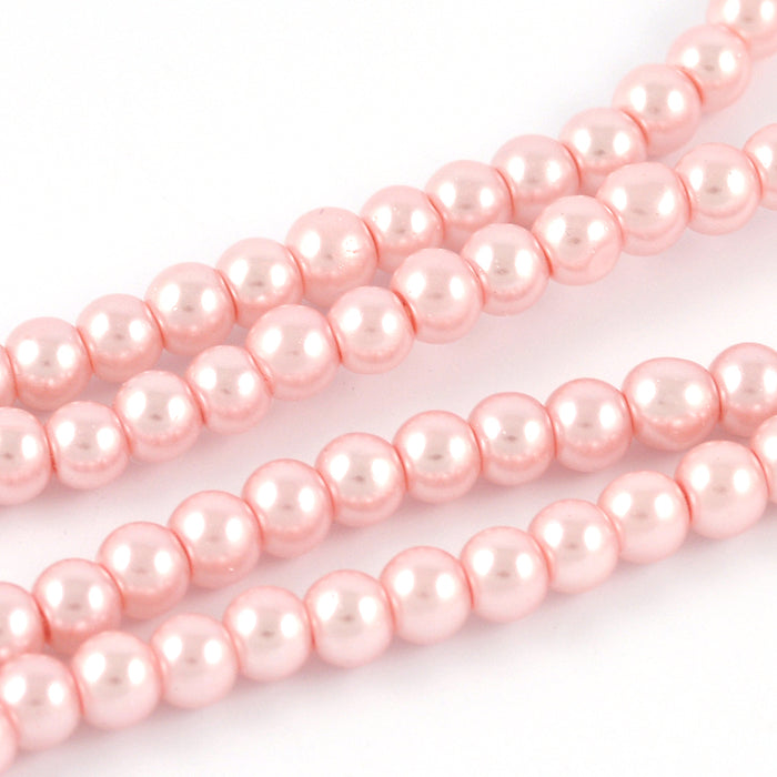 Waxed glass beads, powder pink, 4mm