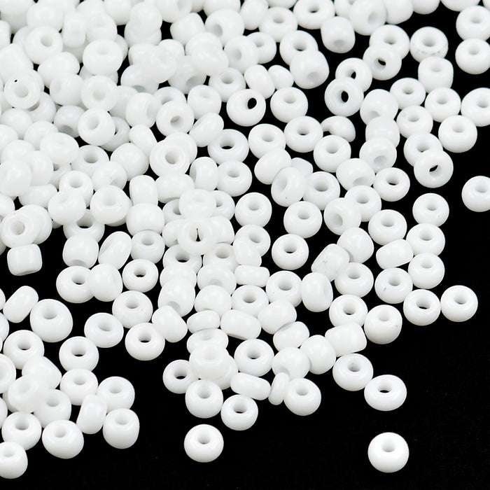 Seed Beads, 3mm, opak vit, 30g