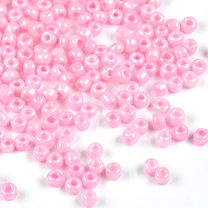 Seed Beads, 3mm, lustered light pink, 30g