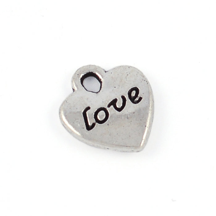 Charm heart "love", antique silver, 10mm, 10pcs