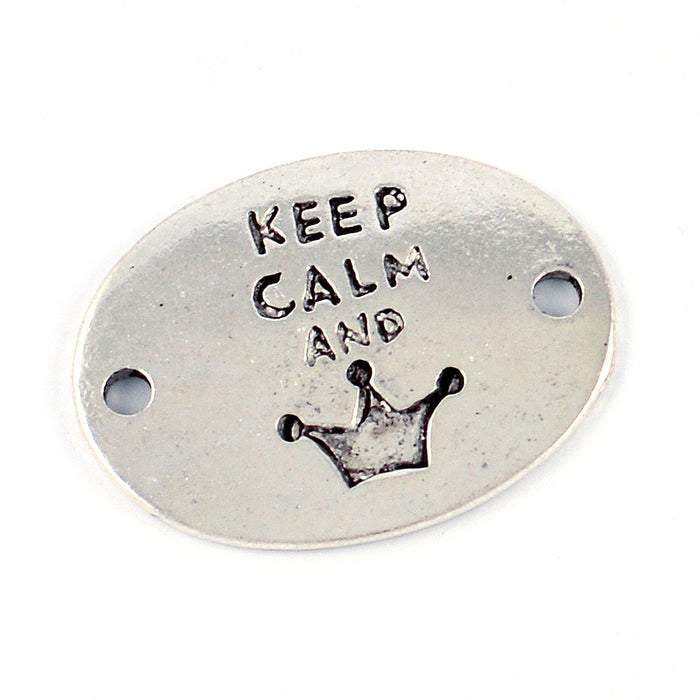 Connector, "keep calm...", antique silver, 25mm, 10pcs