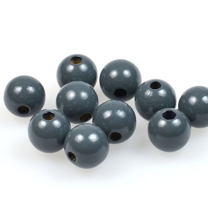 Wooden beads, 12mm, dark grey, 35pcs