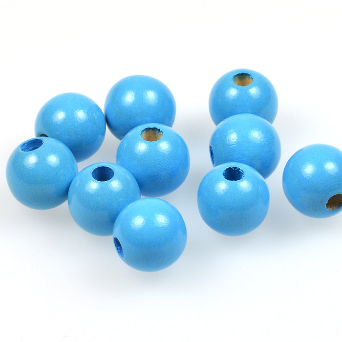 Wooden beads, 12mm, sky blue, 35pcs