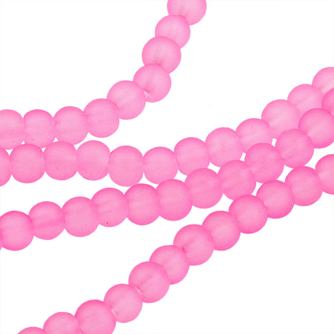 Frosted glass beads, pink, 4mm