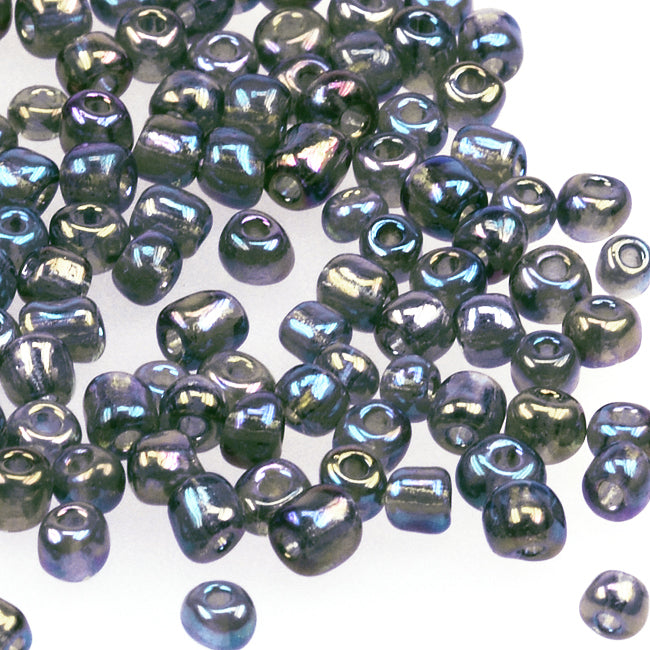 Seed Beads, 4mm, transparent-rainbow grå, 30g