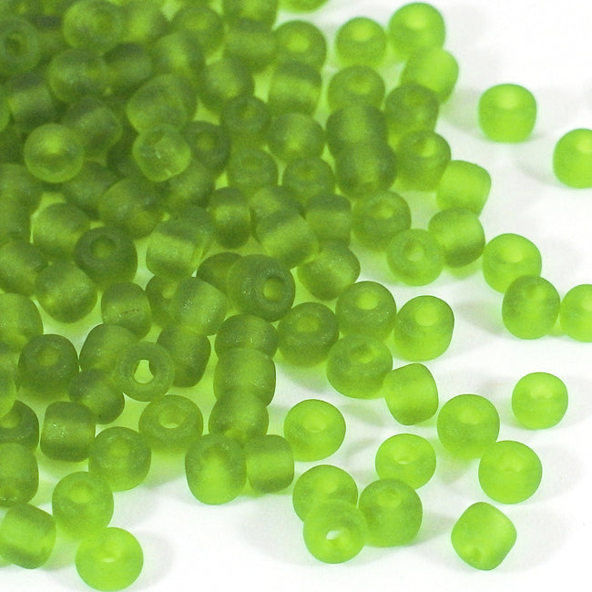 Seed Beads, 4mm, frostad-transparent ljusgrön, 30g