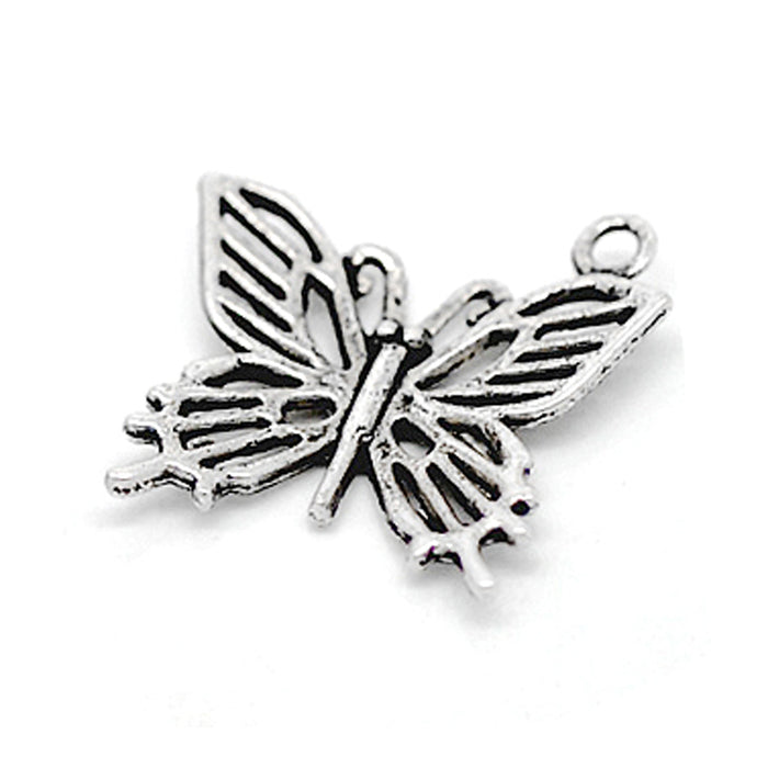 Sjarm, sommerfugl, antikk sølv, 19x16mm, 5stk