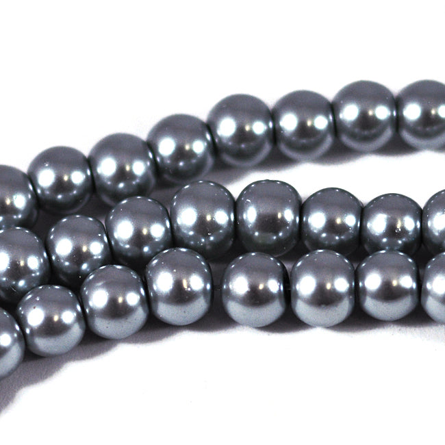 Waxed glass beads, titanium grey, 6mm