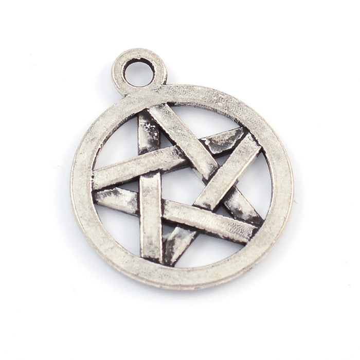 Charm, pentagram, antikk sølv, 16mm, 10stk