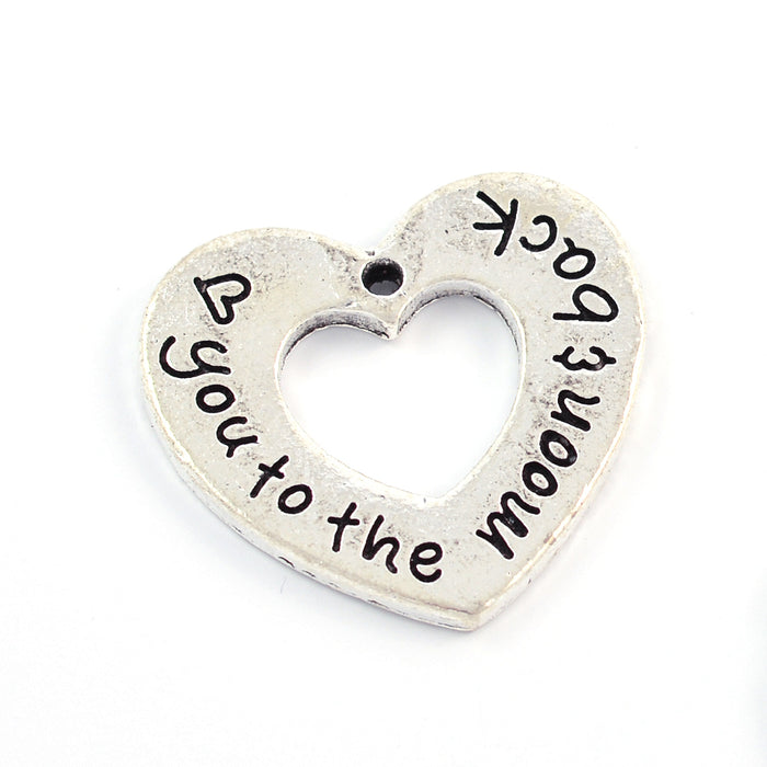 Charm heart "love you to the moon &amp; back", 2 pcs