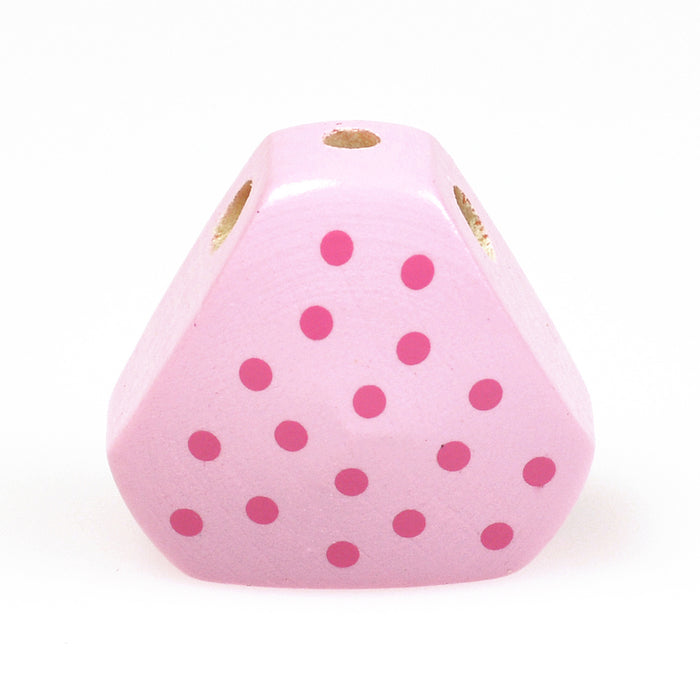Triangular wooden body, light pink with pink dots