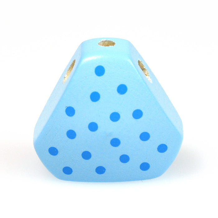 Triangular wooden body, light blue with dots