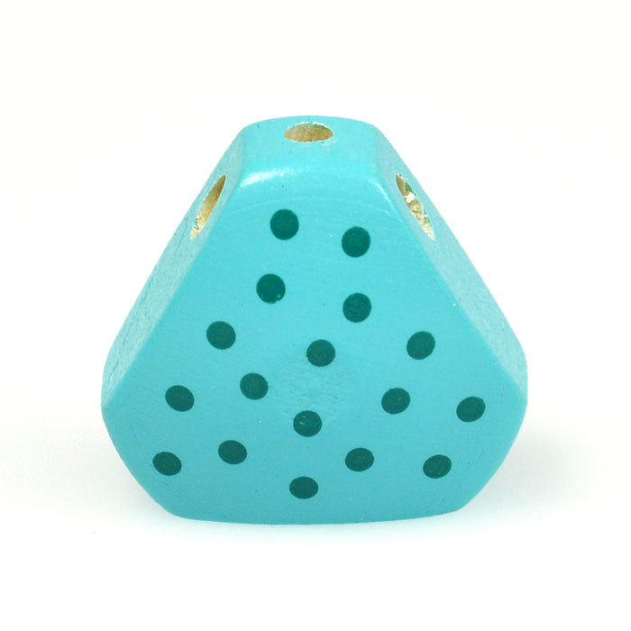 Triangular wooden body, turquoise with dots