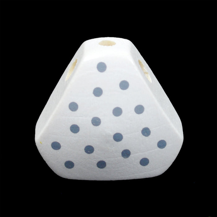 Triangular wooden body, white with dots