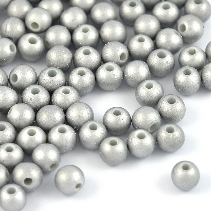 Matt shiny acrylic beads, silver, 6mm, 250pcs