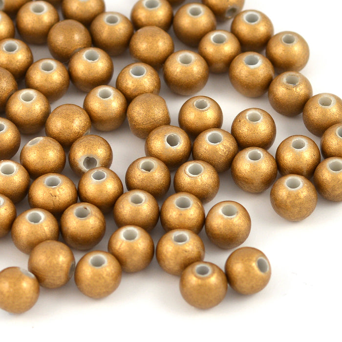 Matt shiny acrylic beads, gold, 6mm, 250pcs
