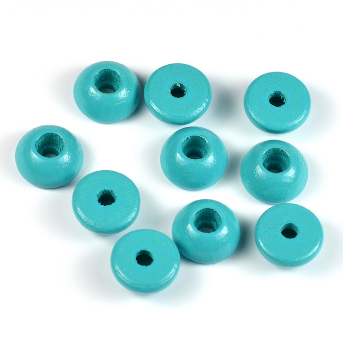 Half pearls in wood, turquoise, 12 pcs