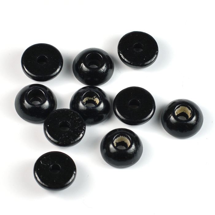 Half beads in wood, black, 12 pcs