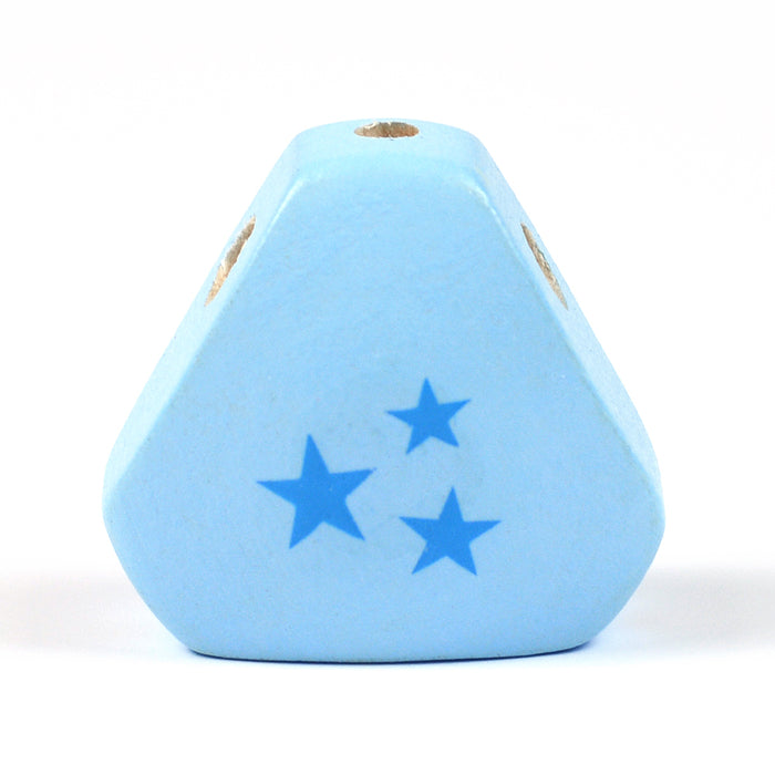 Triangular wooden body, light blue with stars