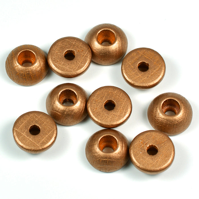 Half beads in wood, copper, 12 pcs
