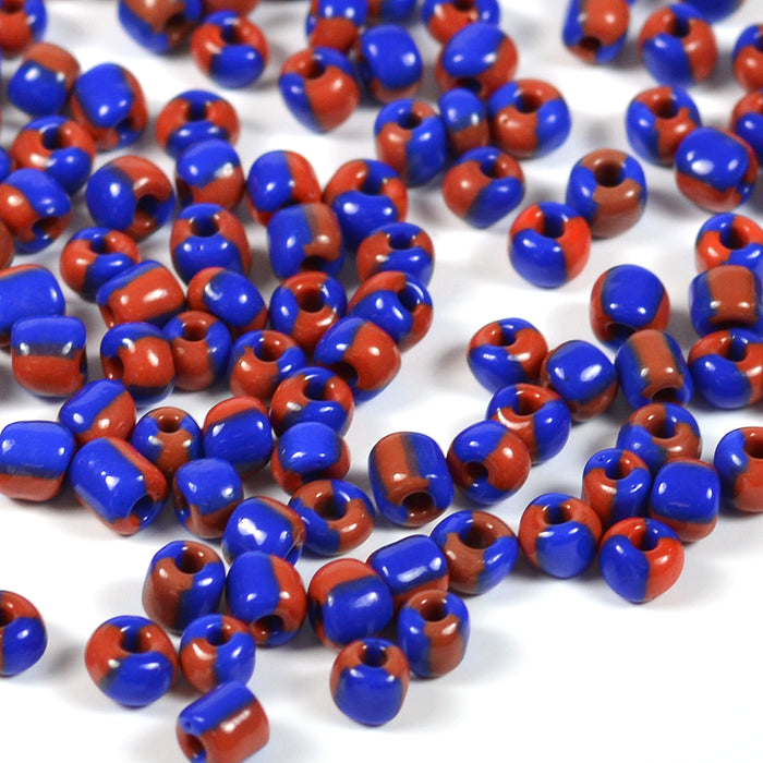 Seed Beads, 4mm, tvåfärgad marinblå-karminröd, 30g