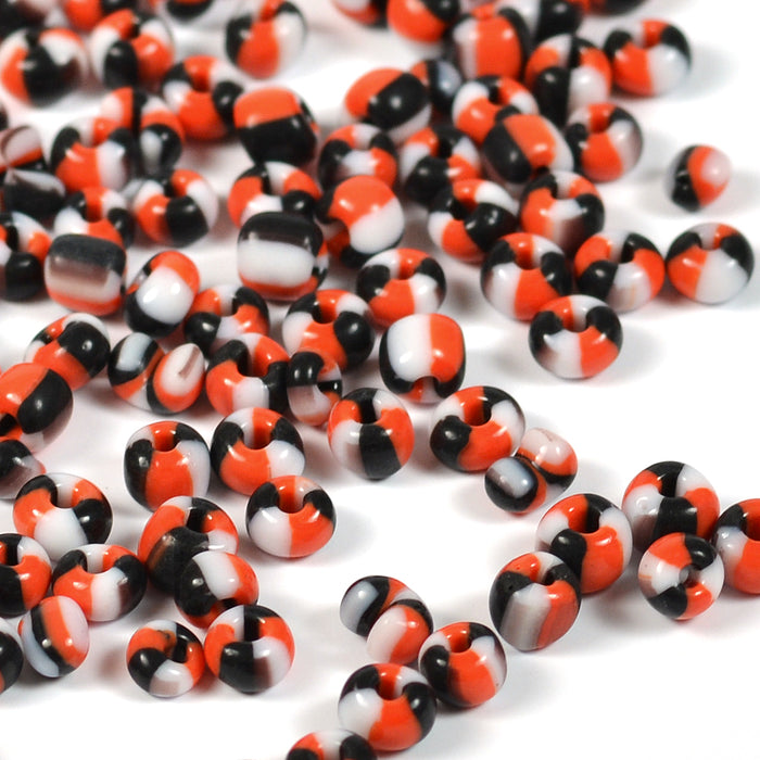 Seed Beads, 4mm, trefärgad svart-vit-röd, 30g
