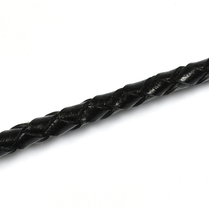 Braided cord in genuine leather, black, 4mm