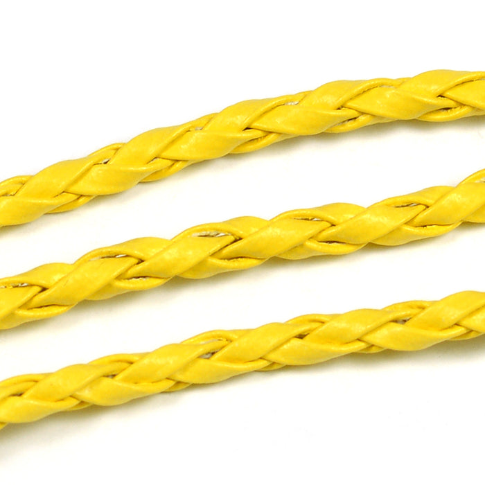 Braided artificial leather cord, yellow, 3mm, 5m