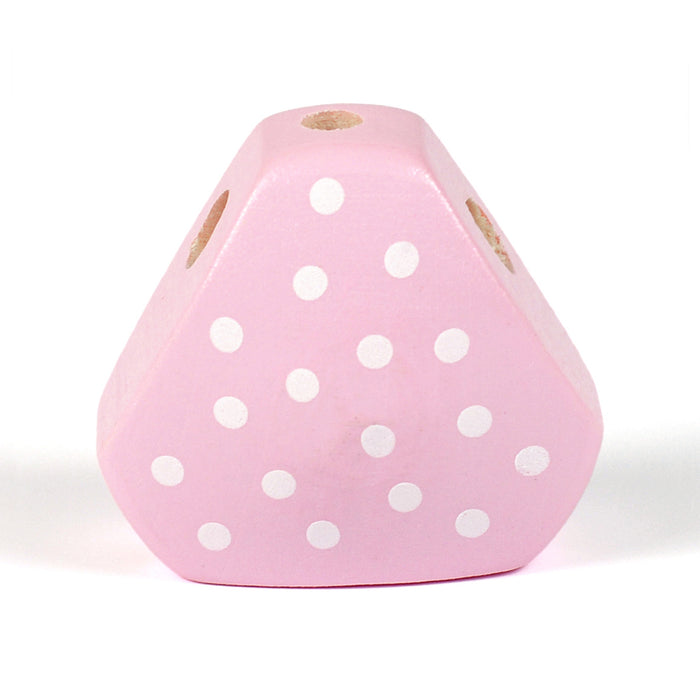Triangular wooden body, light pink with white dots